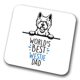 Westie World's Best Dad Coaster Dog Dad West Highland Terrier Dad Friend Funny Gift for Birthday Christmas, Westie Coaster