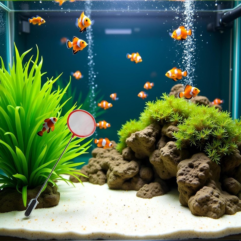 Red Aquarium Fish Net 3 Inches Fine Mesh Skimmer for