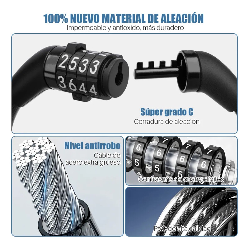 2pcs 1m Candado Cadena Contraseña Seguro Para Moto Bicicleta