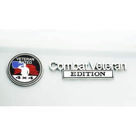 Set of 2 Combat Veteran Edition & 4x4 Rated Metal Automotive Emblem 3D Decal Badge Nameplate for Universal car Truck (Chrome Black)