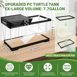 GOZILLA Aquatic Turtle Tank Kit+Lamp+Filter, Upgrade PC Turtle Tank Starter Kit with Adjustable Lamp & Filter,Reptile Habitat with Lid,Hanging Platform for Small Reptiles.(19.68×9.52×9.44''/Black Kit)