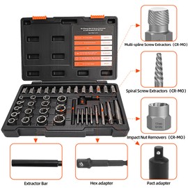 UYECOVE 40 Pcs Screw Extractor Set, 2-in-1 Hex Head Multi-Spline Lug Nut Remover, 3/8 Inch Drive Easy Out Bolt Extractor Set for Removing Stripped, Rounded, Damaged, Broken Studs Bolts Screws