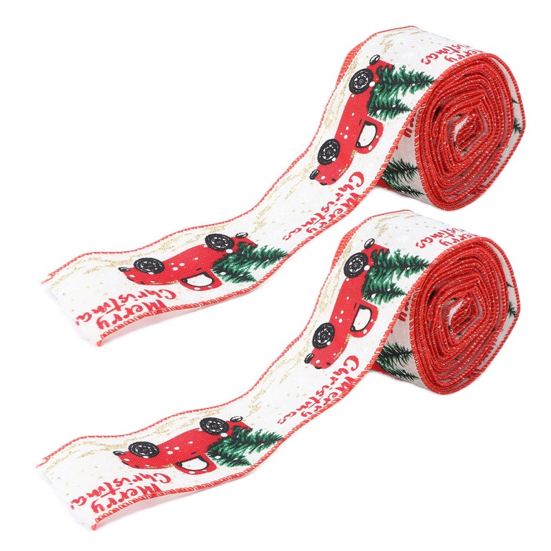 2pcs Christmas Decoration Ribbon Clear Vivid Pattern Durable Packaging Ribbon