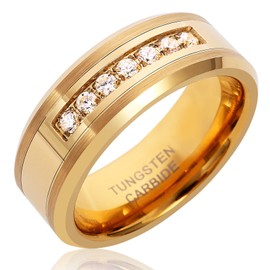 Mens Womens 8mm Tungsten Carbide Ring Cubic Zirconia Fashion Luxury Wedding Couple Engagement CZ Band Size 7