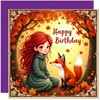 Cute Birthday Card - Girl with Fox Birthday Card for