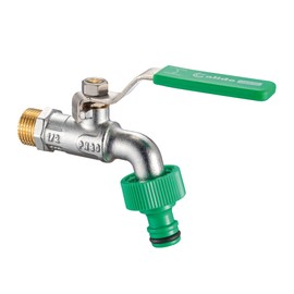 Calido Tap, 1/2 Inch Ball Valve with Garden Hose Coupling, Quick Coupling with Stuffing Socket, Green Lever Handle, Ball Outlet Valve Made of Nickel-Plated Stainless Steel, Easy to Use,