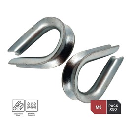DOJA Industrial M6 Wire Rope Thimble Pack of 50 Size 3 mm Galvanised Steel Cable Thimble for Rope or Cable Rope Clamp Thimbles for Wire Crimping Rope Thimble Rope Eye