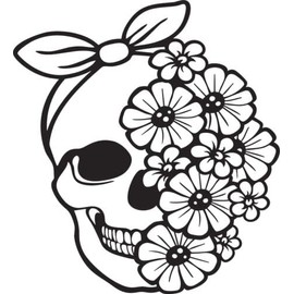 Skull with Flowers Vinyl Decal Sticker for Car/Window/Wall (Orange Gloss)