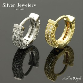 Adelina Style S925 Hoop Earrings, Popular, 1 Pair, Rhinestones, Cubic Zirconia, Silver Earrings, Unisex, Hypoallergenic, Sterling Silver, Cubic Zirconia