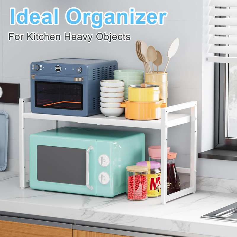 Expandable Kitchen Storage Shelves,110LBS Heavy Duty Metal Shelving Units and