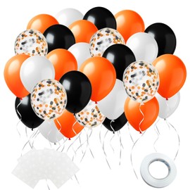 ZSHENJK Orange Black Latex Balloons,60pcs 12 Inch Orange Balloons Black Balloons Confetti Balloons White Matte Balloons for Wedding Birthday Thanksgiving Graduation Party Decorations