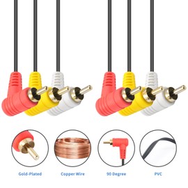 Duttek 90 Degree Right Angle RCA Audio/Video Cable,3 Male to 3 Male RCA Splitter composite video audio A/V AV cable Suitable for 3RCA port between the audio signal or video signal transmission(1.5M)