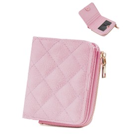 Sunpour Small Wallets Woman RFID Bifold Wallet Women Slim Card Wallets for Women with Zipper Coin Pocket, 2 Id Windows (Pink)