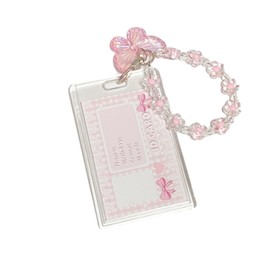 Hileapx Kpop Photocard Holder Keychain, Cute Acrylic Butterfly Photo Card Holder for Kpop Album Card (No Photocard) (Pink)
