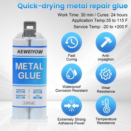 Metal Glue, Strongest Glue for Metal to Metal，High Strength, High-Temperature, Oil Resistant Putty, Metal Hole Filler，All Purpose Repair Glue, Heavy Duty, Waterproof