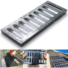 Cast Iron Drain Grate, 8 * 20in Heavy Duty Outdoor Drain Cover, B125 Class Channel Grate, Metal Sewer Grate, Black Square Drainage Grate for Concrete Floor, Yard, Driveway & Garage.