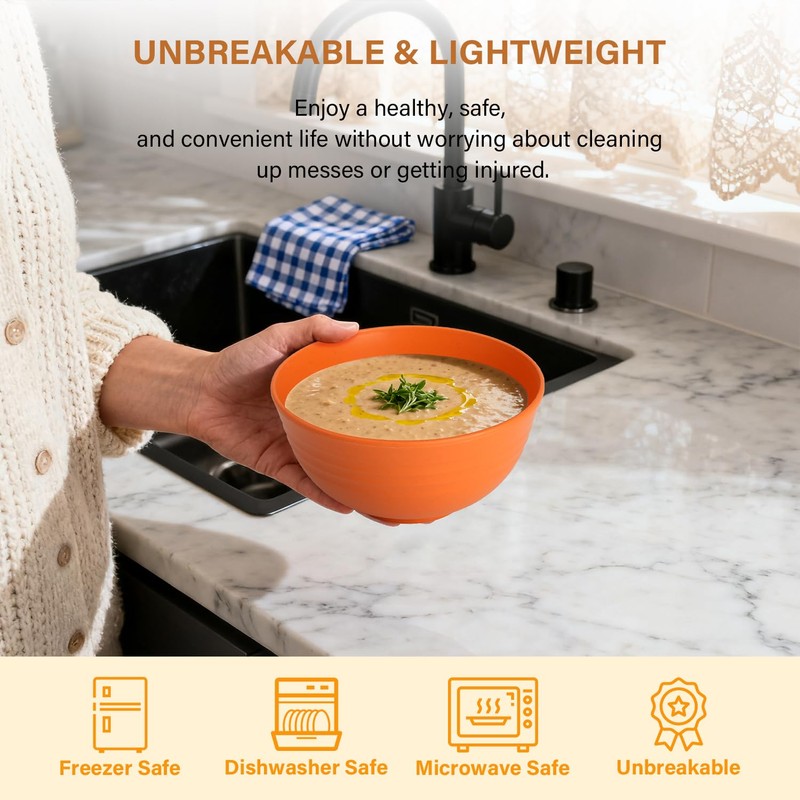 Homienly Plastic Bowls Alternative, Unbreakable Wheat Straw Cereal Bowls 8