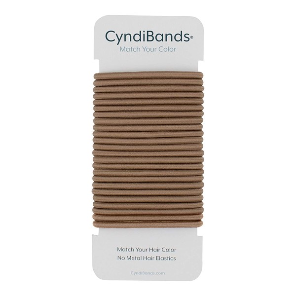 Cyndibands Light Ash Brown No-Metal 4mm, 1.75 Inch Hair Elastics, Ponytail Holders, Hair Ties - 24 Count