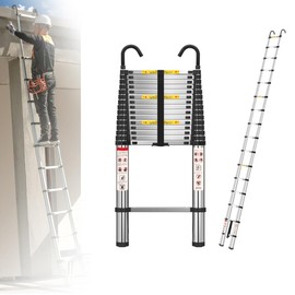 Aluminum Telescoping Ladder 20 FT Portable Extension Ladder - Multi-Purpose Lightweight Folding Ladder RV Collapsible Ladder, Anti-Slip Attic Ladder, Loft Ladder, Heavy Duty 330 Lb Capacity, Black
