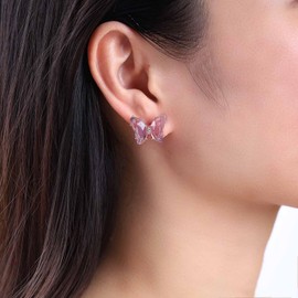 Dervivea Boho Rhinestone Buttefly Stud Earrings Colorful Butterfly Earrings Purple Butterfly Crystal Earrings Cz Butterfly Charm Earrings Birthday Mother'S Day Jewelry for Women and Girls Gift