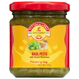TuttoCalabria Basil & Porcini Mushroom Pesto, 6.5 oz – Premium Italian Sauce, Ready-to-Use for Pasta, Sandwiches, or Antipasto