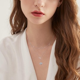 HUKKUN Horse/Cross/Tree of Life/Dragonfly/Heart/Strawberry/Daisy Double Chain Layering Multi-Row Chain Women's 925 Sterling Silver Layered Necklaces Jewellery Gifts for Women, Sterling Silver, Cubic