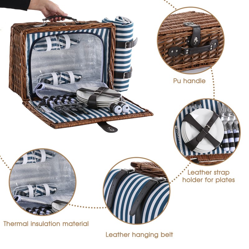 HYBDAMAI Picnic Basket for 4 with Waterproof Picnic Blanket and