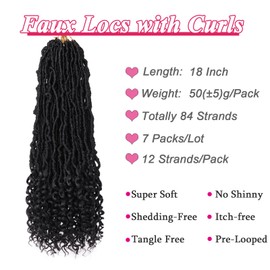 Leeven Leeven 7 Packs Faux Locs With Curly Ends 18 Inch Pre-looped Goddess Locs Crochet Hair 84 Strands Natural Black Crochet Bohemian Soft Locs Braiding Hair Extensions With Curls for Women 1B#