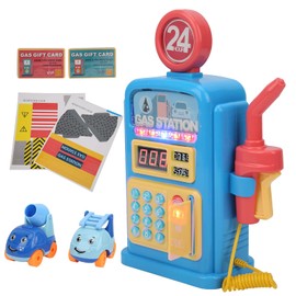 Gas Station Playset, Plastic Pretend Play Toy for Birthday Gifts ((Blue-English Version))