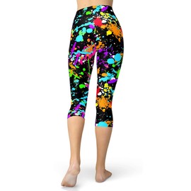 sissycos Women's Artistic Splash 80s Printed Cropped Capri Leggings Buttery Soft Tights (Plus Size, Color Splash)