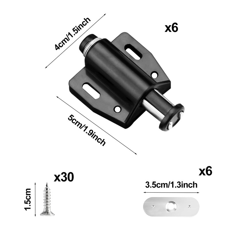 GAOHAN 6Pcs Push to Open Door Catch Black Single Magnetic