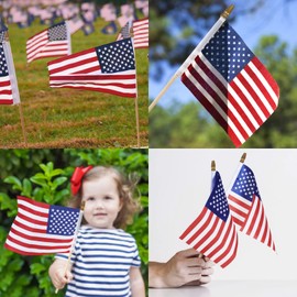 50 Pcs Small American Flags on Stick, Veterans Day Decorations Hand Held Mini American Flag 4 x 6 inch with Spear Top, 4th of July Memorial Day Veteran Day Independence Day, Patriotic Parades Party Decoration