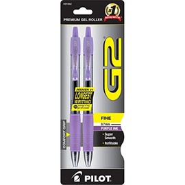 Pilot, G2 Premium Gel Roller Pens, Fine Point 0.7 mm, Purple, Pack of 2