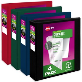 Avery Durable View 3 Ring Binders, 2 Inch Slant Rings, 530-Sheet Capacity, Assorted Dark Colors, 4-Pack (05638) – for School, Office, Teachers, Classrooms & Home Organization
