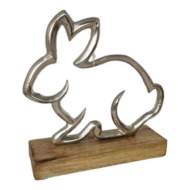 Goldbach Aluminium Rabbit on Wooden Base 17 cm Large Aluminium Easter Bunny Easter Decoration Stand Easter
