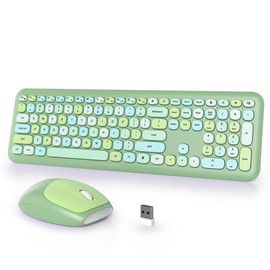 iTastatur Typewriter Wireless Keyboard and Mouse Combo,2.4G Office 104 Keys Full Size Retro Punk Keyboard,Cute Green Silent Keyboard with Round Keycaps for Laptop PC Desktops (Green Mix)