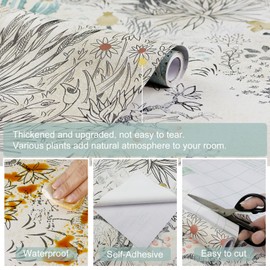 SOON AFTER Cactus Peel and Stick Wallpaper Vintage Floral Contact Paper Vinyl Self-Adhesive Plants Wallpaper Removable Waterproof Wall Paper for Bedroom Living Room Furniture Cabinets 17.3"x480"