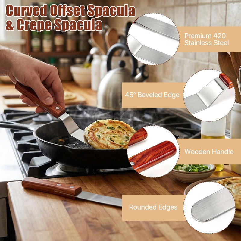 Lainballow Crepe Spreader and Spatula Kit, 7" & 5" T-Shaped