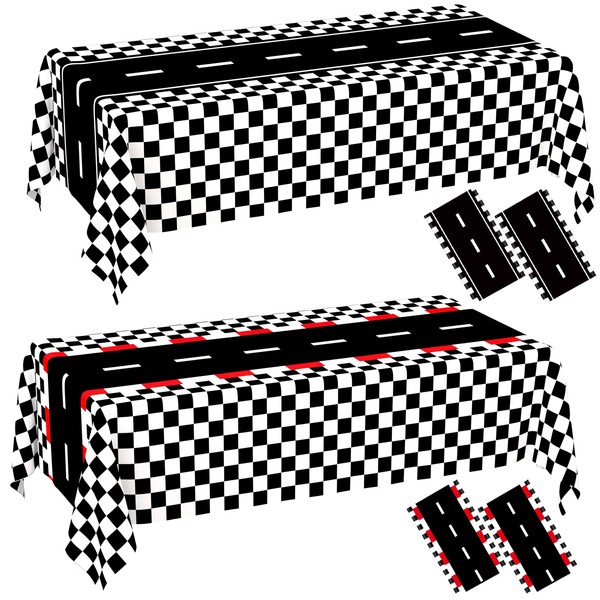 WNINK 4 Pack Race Car Table Cloth and Black White