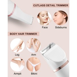 Bikini Trimmer Pubic Hair Trimmer for Women Legs Bikini Line Armpit Rechargeable Electric Shaver for Women Hair Removal with Snap-in Ceramic Blades IP7X Waterproof, White