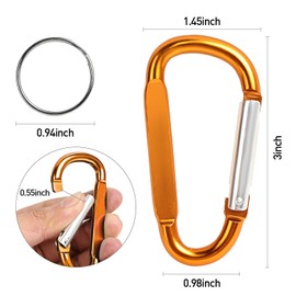 Foweroty Carabiner Clip, 3" Aluminum Clips D Ring Shape Carabiner, Key Chain with Key Ring Keychain Hook