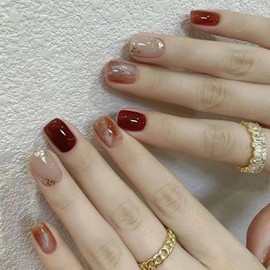 Nail Tips, 24 Pieces, Nail Tips, Short, Fall/Winter Design, Elegant Nails, Cute, Simple 3D Nails, Handmade Nail Tips, Coming of Age Ceremonies, School Entrance Ceremonies, Graduation Ceremonies, Daily