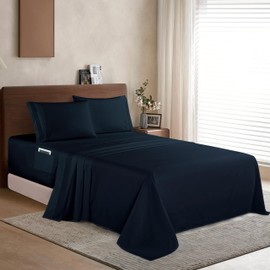 Elegant Comfort Luxury 1500 Premium Hotel Quality Microfiber 4-Piece Sheet Set - Soft, All Around Elastic 18-24 Inches Deep Fitted Sheet - Extra Deep Pocket Sheets, Twin/Twin XL, Black