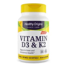 Vitamina D3 2000 UI y K2 200 mcg Cápsulas Healthy Origins 60 Caps