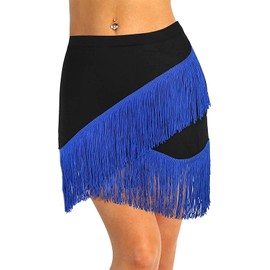 TACKMETER Vestido de mujer con flecos y borlas para bailar salsa, Azul / Patchwork, M