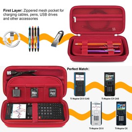 Elonbo Carrying Case for Texas Instruments TI-Nspire CX II CAS/TI-Nspire CX II/CX/CX CAS Color Graphing Calculator, Extra Zipped Pocket Fits Charger Manual, Red