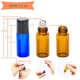 3ml Roller Bottles 24Pack Amber Thick Glass Essential Oil Roller Bottles Stainless Steel Roller Ball with 2 Droppers