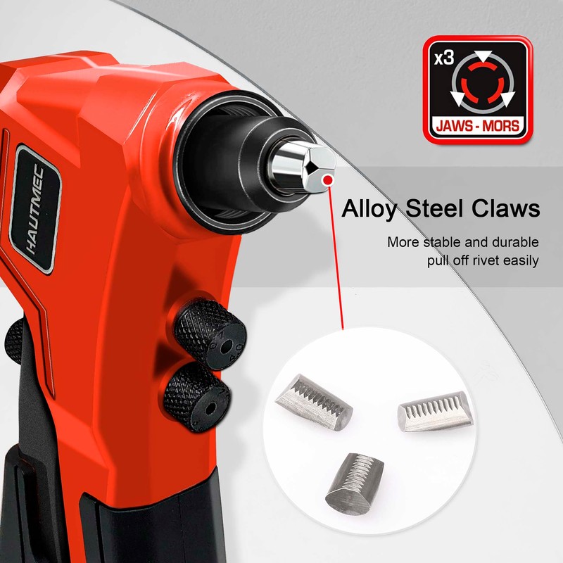 HAUTMEC 4-in-1 Rivet Gun,8" One-Handed Riveter with 4 Tool-Free Interchangeable