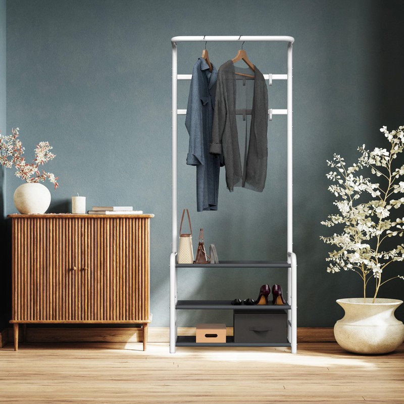 Simple Houseware Coat Rack with Storage Shelf, White