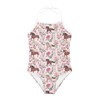 KiuLoam Pink Floral Horse Pattern Girls One-Piece Swimsuit Quick Dry